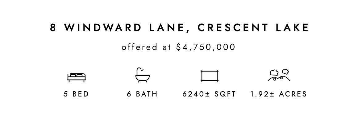 8 Windward Lane, Crescent Lake — offered at $4,750,000 — 5 BD | 6 BA | 6240± SQFT | 1.92± AC